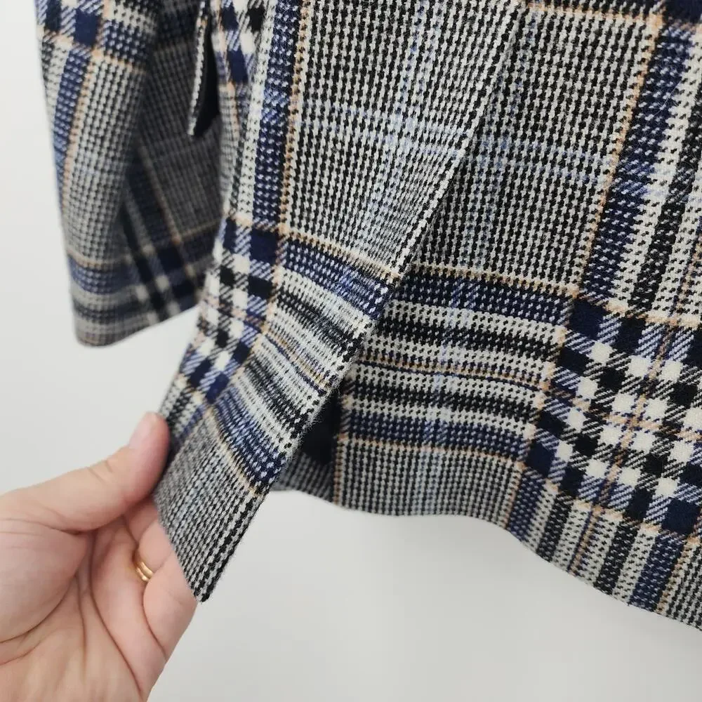 Ikks‎ Women's Plaid Double-Breasted Blazer Wool Size XS Oversized